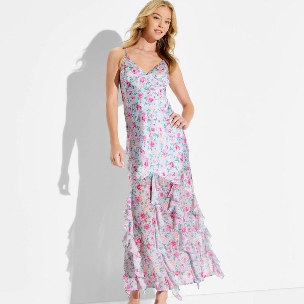 Women's Maxi Ruffle Hem Slip Dress - Wild Fable Pink Floral XXS